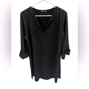Zara Little Black Dress V-Neck Cuffed Sleeve Size Large